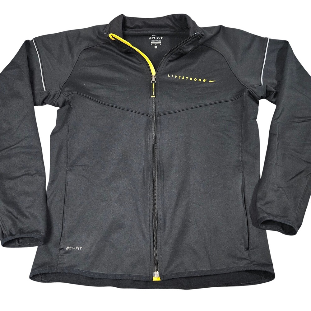 Nike‎ Livestrong Jacket Mens Medium Black Dri-FIT Full Zip Athletic Cycling Coat